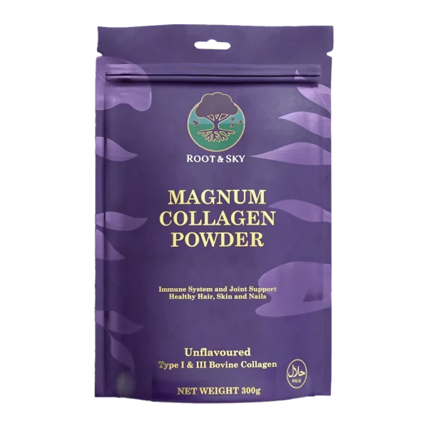 Magnum Collagen Powder in a sleek Root & Sky container, displayed upright with minimalist packaging.